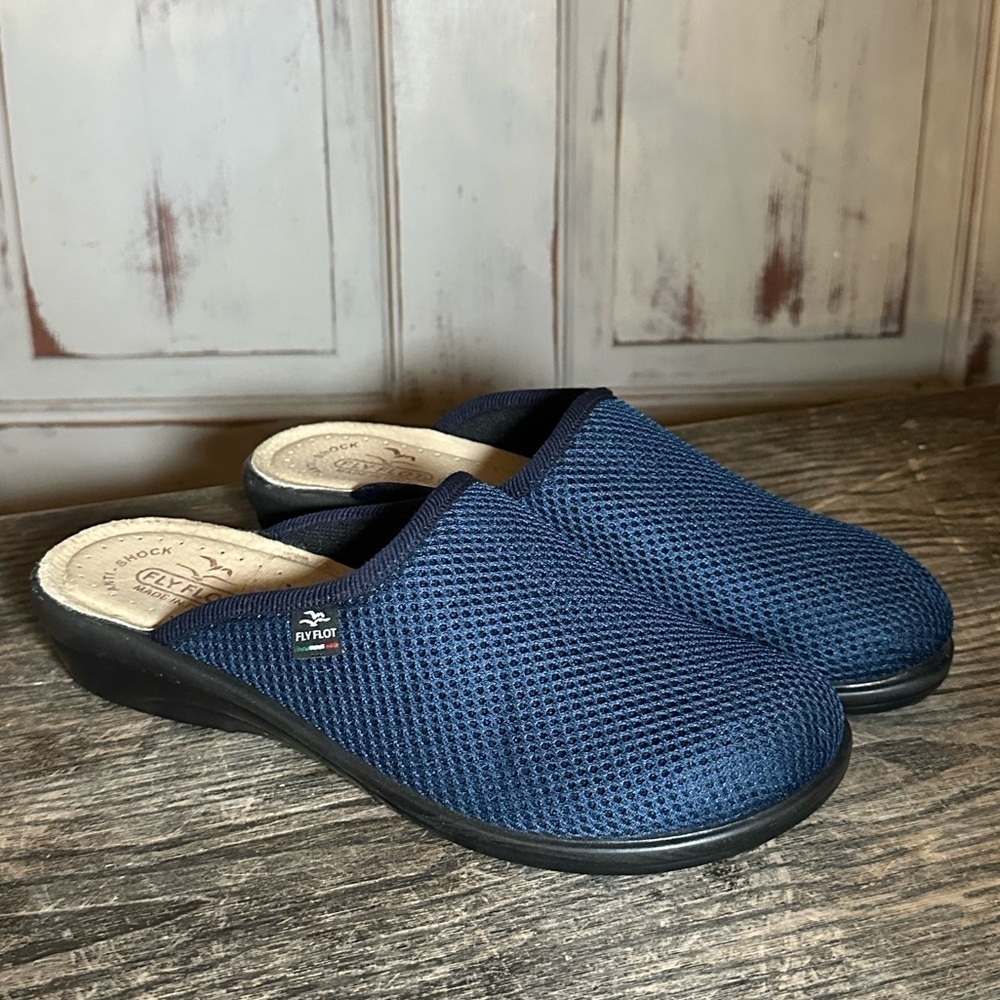 Fly Flot slip on mules navy Euro 40 US 8 Italian shoes